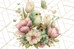 Easter Birds Clipart, Watercolor Birdhouse Illustrations Png Product Image 5