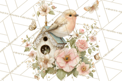 Easter Birds Clipart, Watercolor Birdhouse Illustrations Png Product Image 2