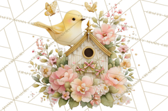 Easter Birds Clipart, Watercolor Birdhouse Illustrations Png Product Image 5