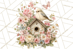 Easter Birds Clipart, Watercolor Birdhouse Illustrations Png Product Image 2