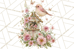 Easter Birds Clipart, Watercolor Birdhouse Illustrations Png Product Image 3