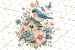 Easter Birds Clipart, Watercolor Birdhouse Illustrations Png Product Image 5