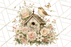 Easter Birds Clipart, Watercolor Birdhouse Illustrations Png Product Image 2