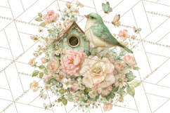 Easter Birds Clipart, Watercolor Birdhouse Illustrations Png Product Image 4
