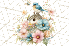 Easter Birds Clipart, Watercolor Birdhouse Illustrations Png Product Image 5