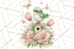 Easter Birds Clipart, Watercolor Birdhouse Illustrations Png Product Image 3