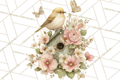 Easter Birds Clipart, Watercolor Birdhouse Illustrations Png Product Image 4