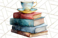 Spring Book Clipart, Vintage Books Watercolor, Floral Png Product Image 5