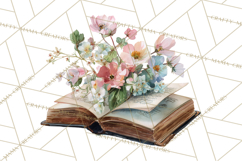 Spring Book Clipart, Vintage Books Watercolor, Floral Png Product Image 2