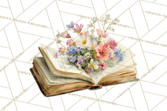 Spring Book Clipart, Vintage Books Watercolor, Floral Png Product Image 4