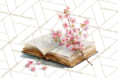 Spring Book Clipart, Vintage Books Watercolor, Floral Png Product Image 5
