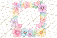 Watercolor Corner &amp; Border Clipart, Floral Frames, Heart Png Product Image 2