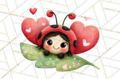 Valentine Ladybug Clipart PNG, Cute Bee Butterfly Beetle Png Product Image 4