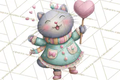 Valentine Cat Clipart PNG, Cute Valentine Cats, Kids Product Image 4