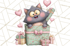 Valentine Cat Clipart PNG, Cute Valentine Cats, Kids Product Image 2