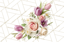 Soft Pastel Spring Floral Clipart, Pink Roses Tulips Png Product Image 3