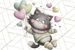 Valentine Cat Clipart PNG, Cute Valentine Cats, Kids Product Image 3