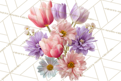 Soft Pastel Spring Floral Clipart, Pink Roses Tulips Png Product Image 5