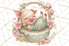 Easter Baby Animals in Baskets Clipart, Cute Lambs Png Product Image 5