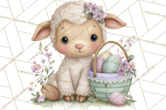 Easter Baby Animals in Baskets Clipart, Cute Lambs Png Product Image 5