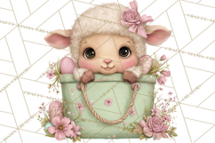Easter Baby Animals in Baskets Clipart, Cute Lambs Png Product Image 3