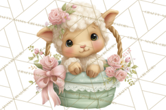 Easter Baby Animals in Baskets Clipart, Cute Lambs Png Product Image 4