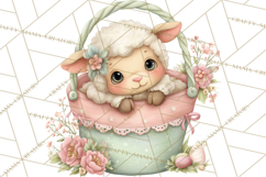 Easter Baby Animals in Baskets Clipart, Cute Lambs Png Product Image 2