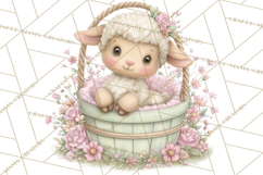 Easter Baby Animals in Baskets Clipart, Cute Lambs Png Product Image 4