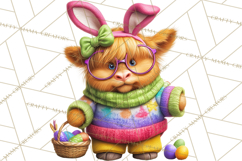 Easter Highland Cow Clipart PNG, Cute Spring Cow Clip Art Product Image 2