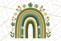 St Patricks Patterned Rainbow PNG, Boho Shamrock Clipart Product Image 3