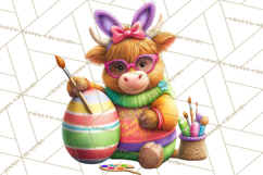 Easter Highland Cow Clipart PNG, Cute Spring Cow Clip Art Product Image 4