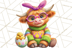 Easter Highland Cow Clipart PNG, Cute Spring Cow Clip Art Product Image 2