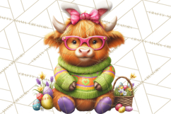Easter Highland Cow Clipart PNG, Cute Spring Cow Clip Art Product Image 3