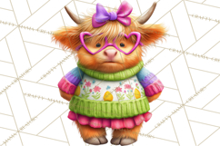 Easter Highland Cow Clipart PNG, Cute Spring Cow Clip Art Product Image 5
