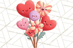 Valentine Kawaii Candies, Heart Sweets Clipart, Cute Candy Product Image 2