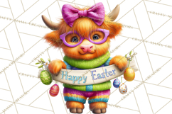 Easter Highland Cow Clipart PNG, Cute Spring Cow Clip Art Product Image 4