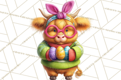 Easter Highland Cow Clipart PNG, Cute Spring Cow Clip Art Product Image 4