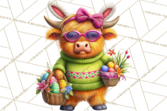 Easter Highland Cow Clipart PNG, Cute Spring Cow Clip Art Product Image 4