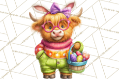Easter Highland Cow Clipart PNG, Cute Spring Cow Clip Art Product Image 5
