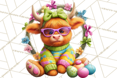 Easter Highland Cow Clipart PNG, Cute Spring Cow Clip Art Product Image 3