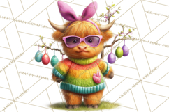 Easter Highland Cow Clipart PNG, Cute Spring Cow Clip Art Product Image 5