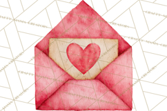 Watercolor Love Accents Clipart, Hearts, Envelopes Png Product Image 2