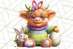 Easter Highland Cow Clipart PNG, Cute Spring Cow Clip Art Product Image 2