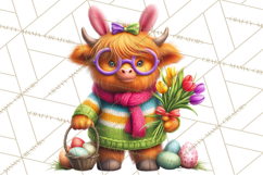 Easter Highland Cow Clipart PNG, Cute Spring Cow Clip Art Product Image 3