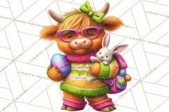 Easter Highland Cow Clipart PNG, Cute Spring Cow Clip Art Product Image 4