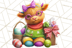 Easter Highland Cow Clipart PNG, Cute Spring Cow Clip Art Product Image 5