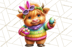 Easter Highland Cow Clipart PNG, Cute Spring Cow Clip Art Product Image 4