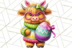Easter Highland Cow Clipart PNG, Cute Spring Cow Clip Art Product Image 5