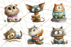 Bookish Cat Clipart, Cozy Reading Cats PNG, Cute Sweater Cat Product Image 6