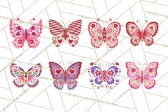 Folk Art Valentine Butterflies Red Pink Heart Wings Clipart Product Image 2